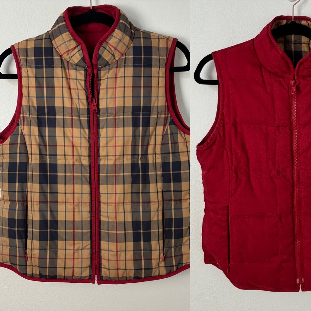 Pendleton Reversible Down Puffer Vest Red Tan Plaid Tartan Quilted Womens Small